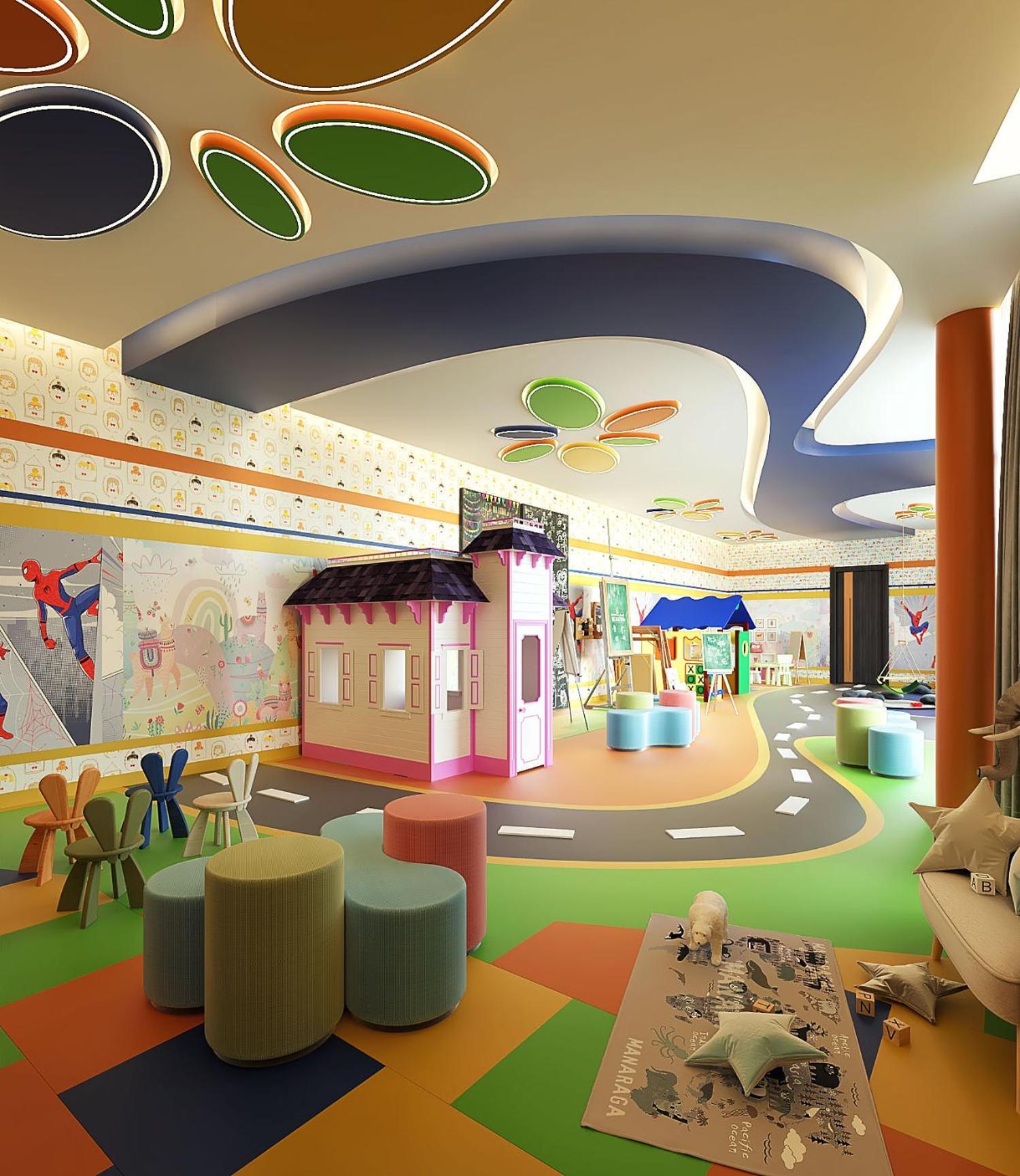 Royal M Al Aqah Beach Resort By Gewan Esterno foto 3D rendering of a children's hospital waiting room
